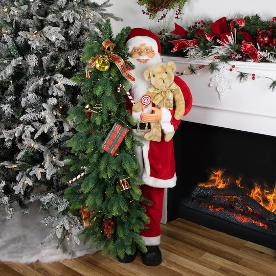 Northlight 4ft. Musical Santa Claus With Lighted Christmas Tree & Teddy Bear Standing Christmas Figure 5 Northlight 4ft. Musical Santa Claus With Lighted Christmas Tree & Teddy Bear Standing Christmas Figure - Image 3
