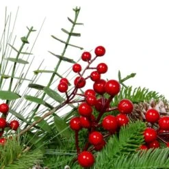 Northlight 24" Christmas Artificial Holly Berry & Snowy Pinecone Wreath -Northlight Shop D755997S 2