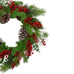 Northlight 24" Christmas Artificial Holly Berry & Snowy Pinecone Wreath -Northlight Shop D755997S 3