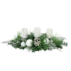 Northlight 30" Green Pine & Needle Triple Candle Holder With Pinecones & Christmas Ornaments 11 Northlight 30" Green Pine & Needle Triple Candle Holder With Pinecones & Christmas Ornaments -Northlight Shop D756230S 3
