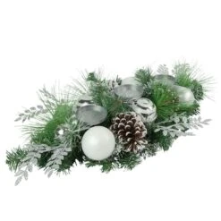 Northlight 30" Green Pine & Needle Triple Candle Holder With Pinecones & Christmas Ornaments 12 Northlight 30" Green Pine & Needle Triple Candle Holder With Pinecones & Christmas Ornaments -Northlight Shop D756230S 4