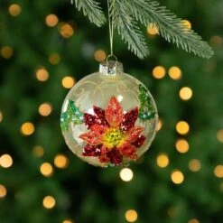 Northlight 4" Red Glittered 2-D Poinsettia Glass Ball Ornament 10 Northlight 4" Red Glittered 2-D Poinsettia Glass Ball Ornament -Northlight Shop D756268S 2