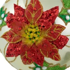 Northlight 4" Red Glittered 2-D Poinsettia Glass Ball Ornament 11 Northlight 4" Red Glittered 2-D Poinsettia Glass Ball Ornament -Northlight Shop D756268S 3