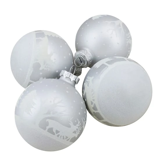 Northlight 4ct. 3.25" Matte And Frosted White Glass Hanging Christmas Ball Ornaments 4 Northlight 4ct. 3.25" Matte And Frosted White Glass Hanging Christmas Ball Ornaments - Image 2