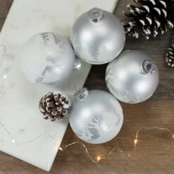 Northlight 4ct. 3.25" Matte And Frosted White Glass Hanging Christmas Ball Ornaments 8 Northlight 4ct. 3.25" Matte And Frosted White Glass Hanging Christmas Ball Ornaments -Northlight Shop D756297S 2