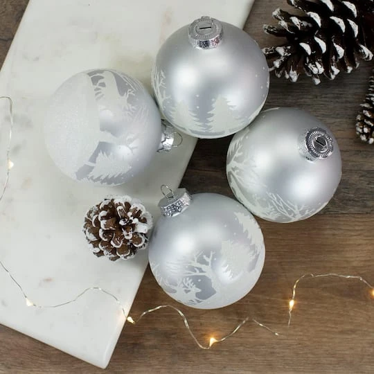 Northlight 4ct. 3.25" Matte And Frosted White Glass Hanging Christmas Ball Ornaments 5 Northlight 4ct. 3.25" Matte And Frosted White Glass Hanging Christmas Ball Ornaments - Image 3