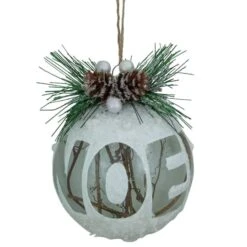 Northlight 5" White Frosted NOEL With Holly And Berries Christmas Glass Ornament