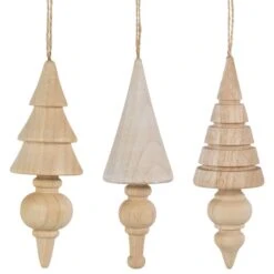 Northlight 3ct. Natural Trees Wooden Christmas Ornaments