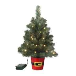 20" Pre-Lit Night Night™ Classic Pine Artificial Tabletop Christmas Tree In Santa Belt Base, Clear LED Lights -Northlight Shop D756932S 2
