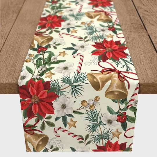 Poinsettia Floral Poly Twill Table Runner 3 Poinsettia Floral Poly Twill Table Runner
