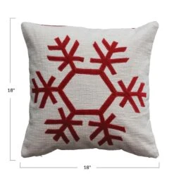 Hello Honey® Cream & Red Embroidered Snowflake Pillow -Northlight Shop D758828S 4