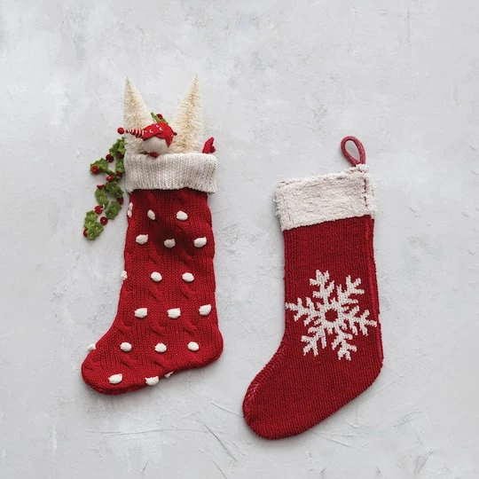Hello Honey® 20" Red & Cream Snowflake Cotton Knit Stocking 5 Hello Honey® 20" Red & Cream Snowflake Cotton Knit Stocking - Image 3