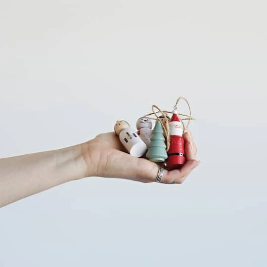 Hello Honey® Hand-Painted Pine Wood Christmas Ornaments Set 5 Hello Honey® Hand-Painted Pine Wood Christmas Ornaments Set - Image 3