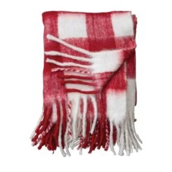 Hello Honey® Red & White Plaid Woven Acrylic Throw With Fringe 8 Hello Honey® Red & White Plaid Woven Acrylic Throw With Fringe -Northlight Shop D758850S 1 1