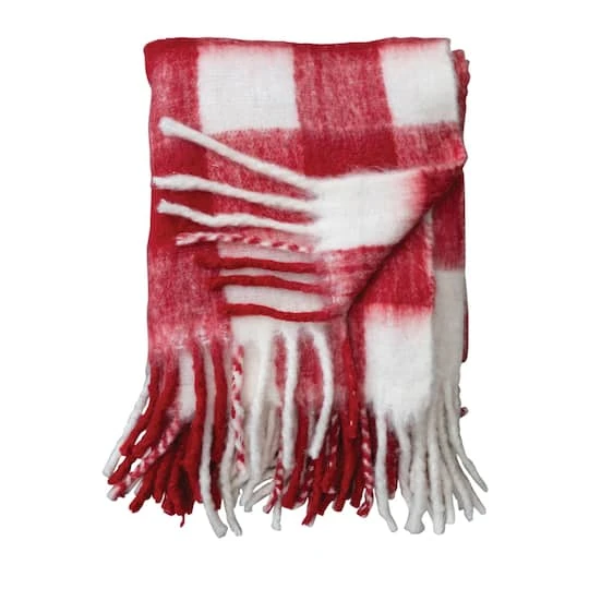 Hello Honey® Red & White Plaid Woven Acrylic Throw With Fringe 4 Hello Honey® Red & White Plaid Woven Acrylic Throw With Fringe - Image 2