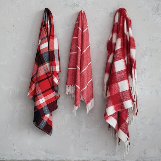 Hello Honey® Red & White Plaid Woven Acrylic Throw With Fringe 5 Hello Honey® Red & White Plaid Woven Acrylic Throw With Fringe - Image 3