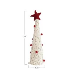 Hello Honey® 16" Red & Cream Handmade Wool Felt Applique Tree With Star & Pom Poms 9 Hello Honey® 16" Red & Cream Handmade Wool Felt Applique Tree With Star & Pom Poms -Northlight Shop D758852S 3