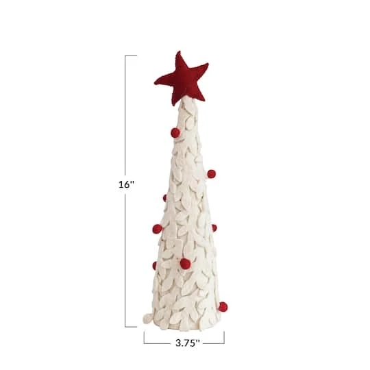 Hello Honey® 16" Red & Cream Handmade Wool Felt Applique Tree With Star & Pom Poms 6 Hello Honey® 16" Red & Cream Handmade Wool Felt Applique Tree With Star & Pom Poms - Image 4