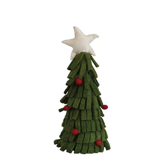 Hello Honey® 11.5" Handmade Wool Felt Tree With Star & Pom Poms 3 Hello Honey® 11.5" Handmade Wool Felt Tree With Star & Pom Poms