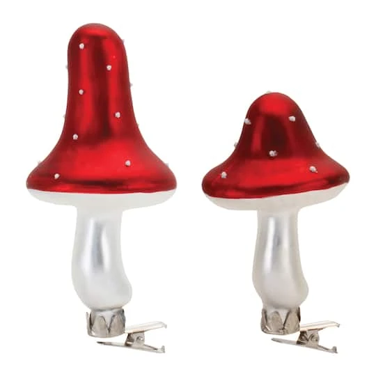 Melrose Frost Glass Mushroom Clip Ornaments Set 5 Melrose Frost Glass Mushroom Clip Ornaments Set - Image 3