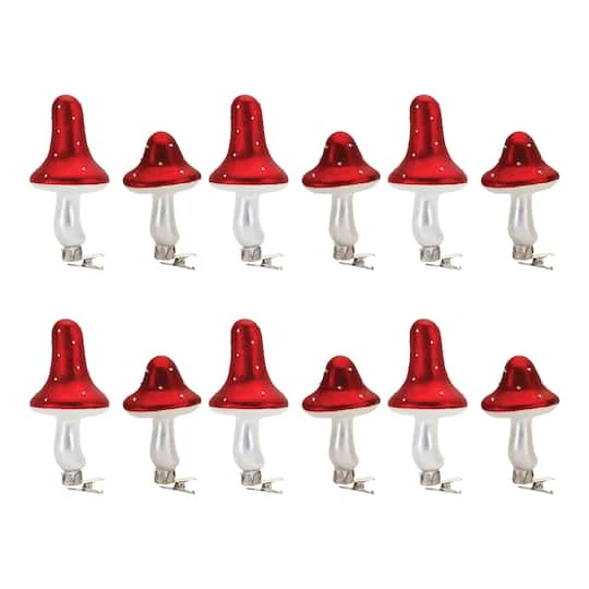 Melrose Frost Glass Mushroom Clip Ornaments Set 3 Melrose Frost Glass Mushroom Clip Ornaments Set
