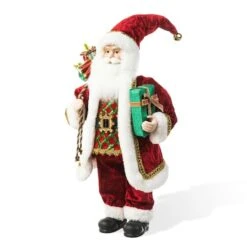 Glitzhome® 18" Faux Fur Traditional Christmas Santa Figurine