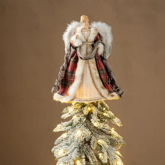 Glitzhome® 16.5" Faux Fur Woodland Christmas Angel Tree Topper 6 Glitzhome® 16.5" Faux Fur Woodland Christmas Angel Tree Topper - Image 4