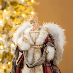 Glitzhome® 16.5" Faux Fur Woodland Christmas Angel Tree Topper 15 Glitzhome® 16.5" Faux Fur Woodland Christmas Angel Tree Topper -Northlight Shop D801020S 4