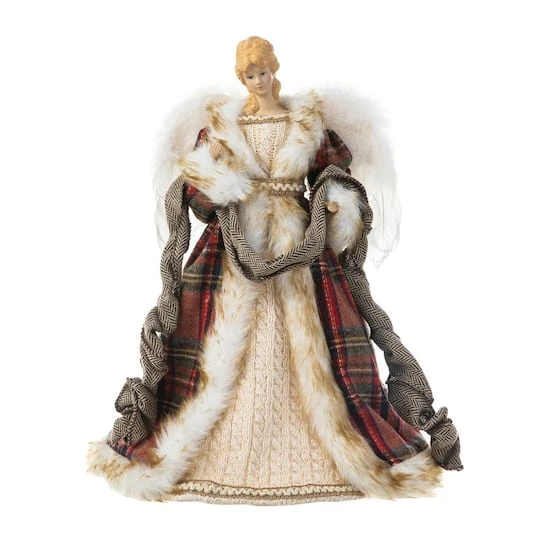 Glitzhome® 16.5" Faux Fur Woodland Christmas Angel Tree Topper 9 Glitzhome® 16.5" Faux Fur Woodland Christmas Angel Tree Topper - Image 7