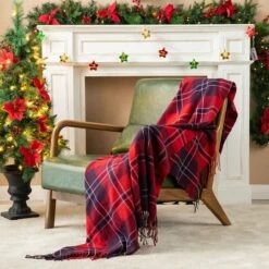 Glitzhome® 60" Plaid Woven Acrylic Throw 13 Glitzhome® 60" Plaid Woven Acrylic Throw -Northlight Shop D801048S 2