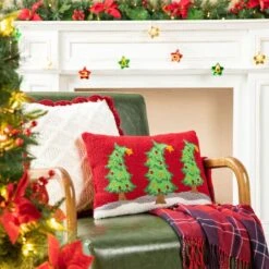 Glitzhome® 18" Hooked Bent Trees Pillow 13 Glitzhome® 18" Hooked Bent Trees Pillow -Northlight Shop D801049S 2