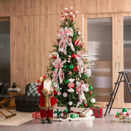 Glitzhome® Whimsical Red & Green Shatterproof Ornaments, Candy Picks & Ribbon Bow Set 6 Glitzhome® Whimsical Red & Green Shatterproof Ornaments, Candy Picks & Ribbon Bow Set - Image 4