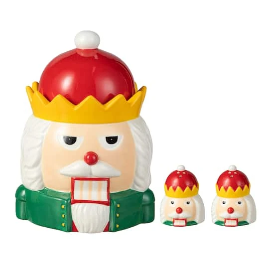 Glitzhome® Dolomite Christmas Nutcracker Cookie Jar Set 4 Glitzhome® Dolomite Christmas Nutcracker Cookie Jar Set - Image 2