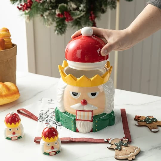 Glitzhome® Dolomite Christmas Nutcracker Cookie Jar Set 6 Glitzhome® Dolomite Christmas Nutcracker Cookie Jar Set - Image 4
