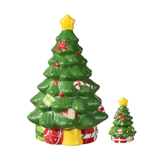 Glitzhome® Dolomite Christmas Tree Cookie Jar Set 3 Glitzhome® Dolomite Christmas Tree Cookie Jar Set
