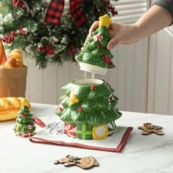 Glitzhome® Dolomite Christmas Tree Cookie Jar Set 14 Glitzhome® Dolomite Christmas Tree Cookie Jar Set -Northlight Shop D801144S 3