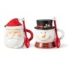 Glitzhome® Christmas Ceramic Santa & Snowman Mug With Lid & Spoon Set 1 Glitzhome® Christmas Ceramic Santa & Snowman Mug With Lid & Spoon Set -Northlight Shop D801145S 1
