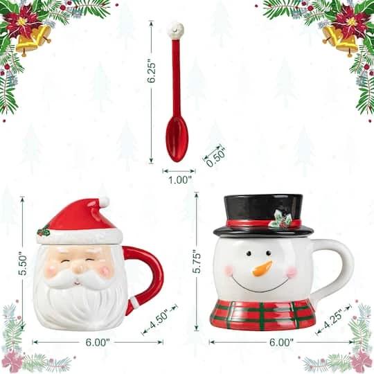 Glitzhome® Christmas Ceramic Santa & Snowman Mug With Lid & Spoon Set 11 Glitzhome® Christmas Ceramic Santa & Snowman Mug With Lid & Spoon Set - Image 9