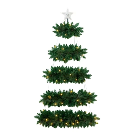 5ft. Pre-Lit Fir Wall Hanging Artificial Christmas Tree With Star Topper, Warm White LED Lights 4 5ft. Pre-Lit Fir Wall Hanging Artificial Christmas Tree With Star Topper, Warm White LED Lights - Image 2