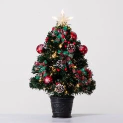 2ft. Pre-Lit Fir Artificial Christmas Tree In Planter, White Optic Fiber Lights 24 2ft. Pre-Lit Fir Artificial Christmas Tree In Planter, White Optic Fiber Lights -Northlight Shop D804711S 10