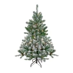 Northlight 4.5ft. Pre-Lit Flocked Natural Emerald Full Artificial Christmas Tree, Clear Lights