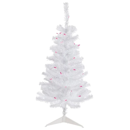 Northlight 3ft. Pre-Lit Woodbury White Pine Slim Artificial Christmas Tree, Pink Lights 4 Northlight 3ft. Pre-Lit Woodbury White Pine Slim Artificial Christmas Tree, Pink Lights - Image 2