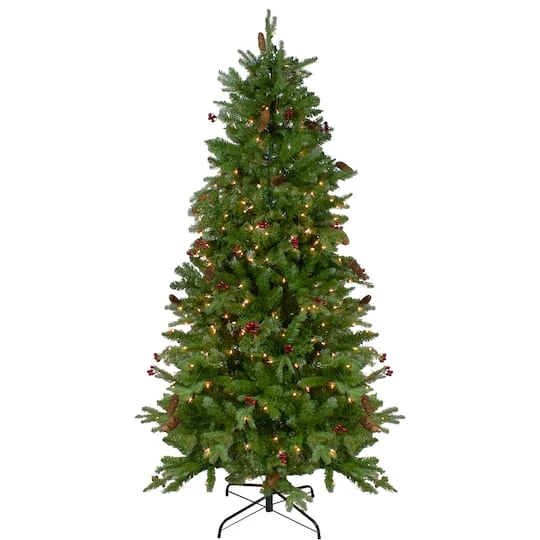 Northlight 6.5ft. Pre-Lit Real Touch™️ Mixed Winter Berry Pine Artificial Christmas Tree, Clear Lights 4 Northlight 6.5ft. Pre-Lit Real Touch™️ Mixed Winter Berry Pine Artificial Christmas Tree, Clear Lights - Image 2