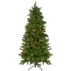 Northlight 6.5ft. Pre-Lit Real Touch™️ Mixed Winter Berry Pine Artificial Christmas Tree, Clear Lights