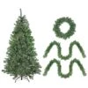 Northlight Pre-Lit 4-Piece Winter Spruce Artificial Christmas Tree, Garland & Wreath Set, Clear Lights