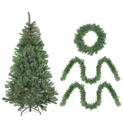 Northlight Pre-Lit 4-Piece Winter Spruce Artificial Christmas Tree, Garland & Wreath Set, Clear Lights