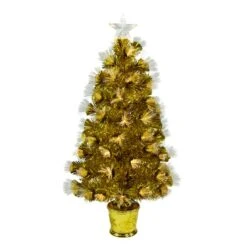 Northlight 3ft. Pre-Lit Gold Fiber Optic Artificial Christmas Tree, White Lights