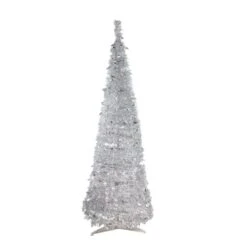 Northlight 6ft. Pre-Lit Silver Tinsel Pop-Up Artificial Christmas Tree, Clear Lights -Northlight Shop D810443S 1 1