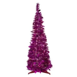 Northlight 6ft. Pre-Lit Pink Tinsel Pop-Up Artificial Christmas Tree, Clear Lights -Northlight Shop D810454S 1 1