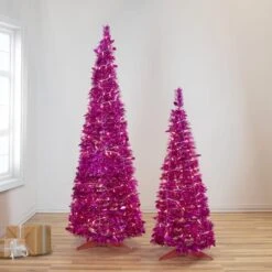 Northlight 6ft. Pre-Lit Pink Tinsel Pop-Up Artificial Christmas Tree, Clear Lights -Northlight Shop D810454S 2